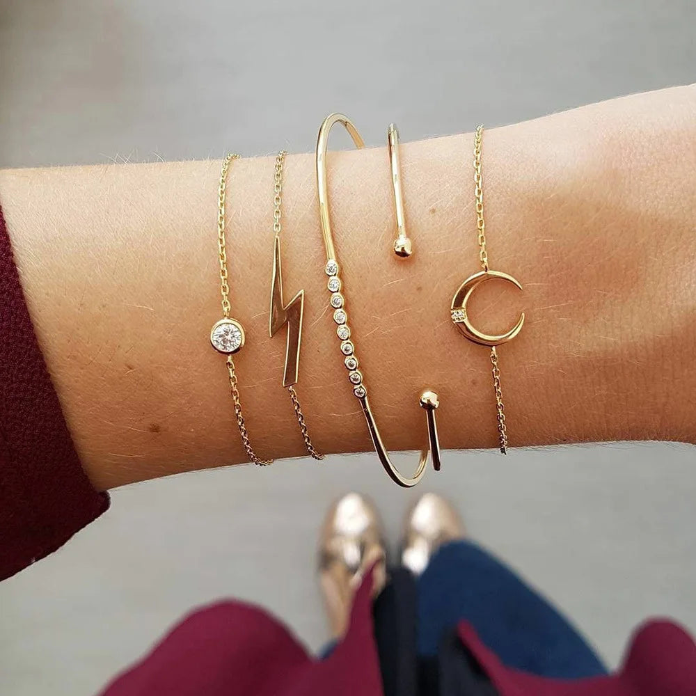 Bohemia Gold Color Leaves Bracelet Set For Women White Beads Round Charm Wrap Bangle Boho Girls Jewelry Gift