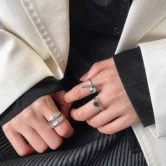 VENTFILLE 925 Sterling Silver Rings New Fashion Party Jewelry Vintage Charm Double Layer Geometric Nail Design Accessories Gifts