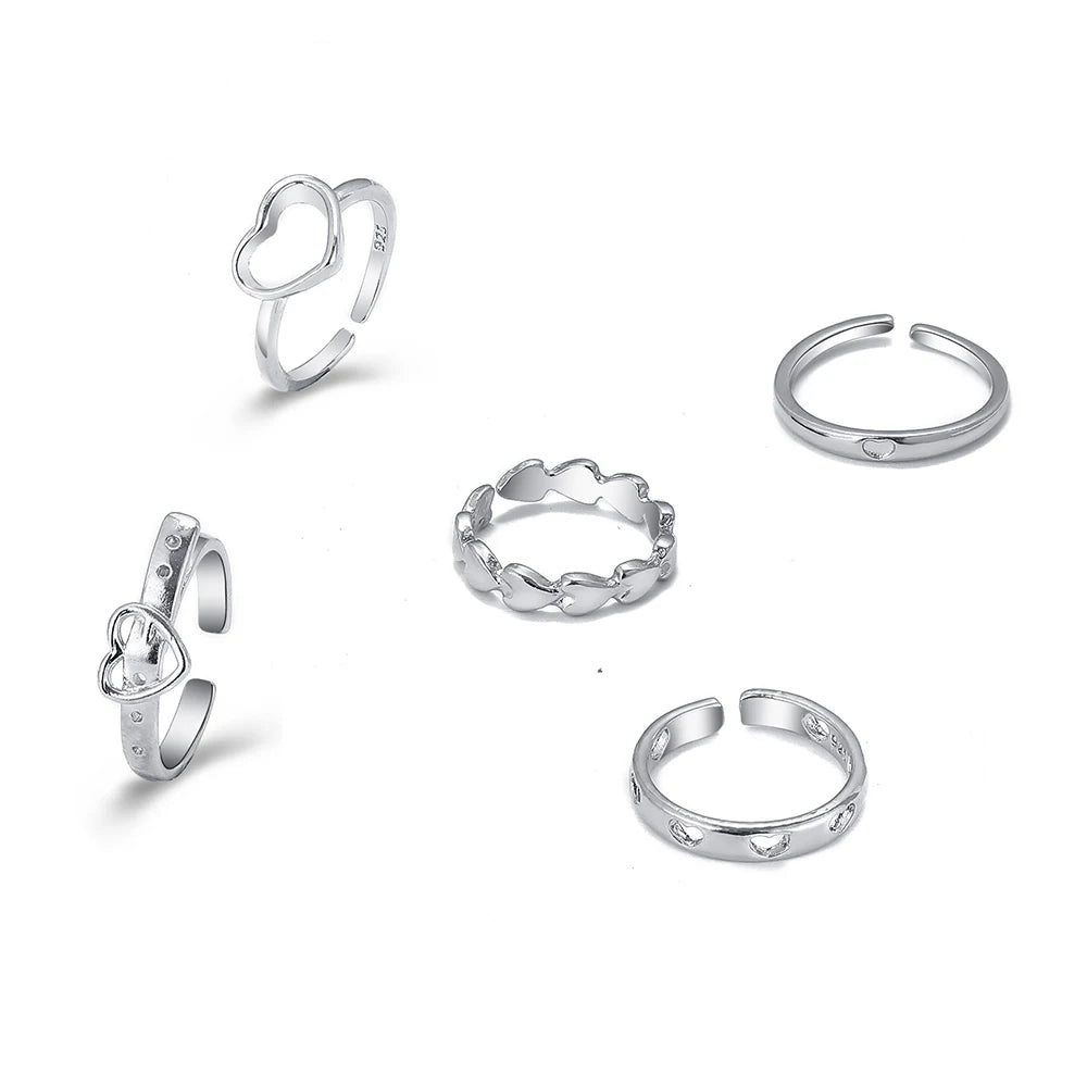 2022 new cross-border Korean ins simple temperament women's jewelry retro simple love hollowed-out ring 5 sets