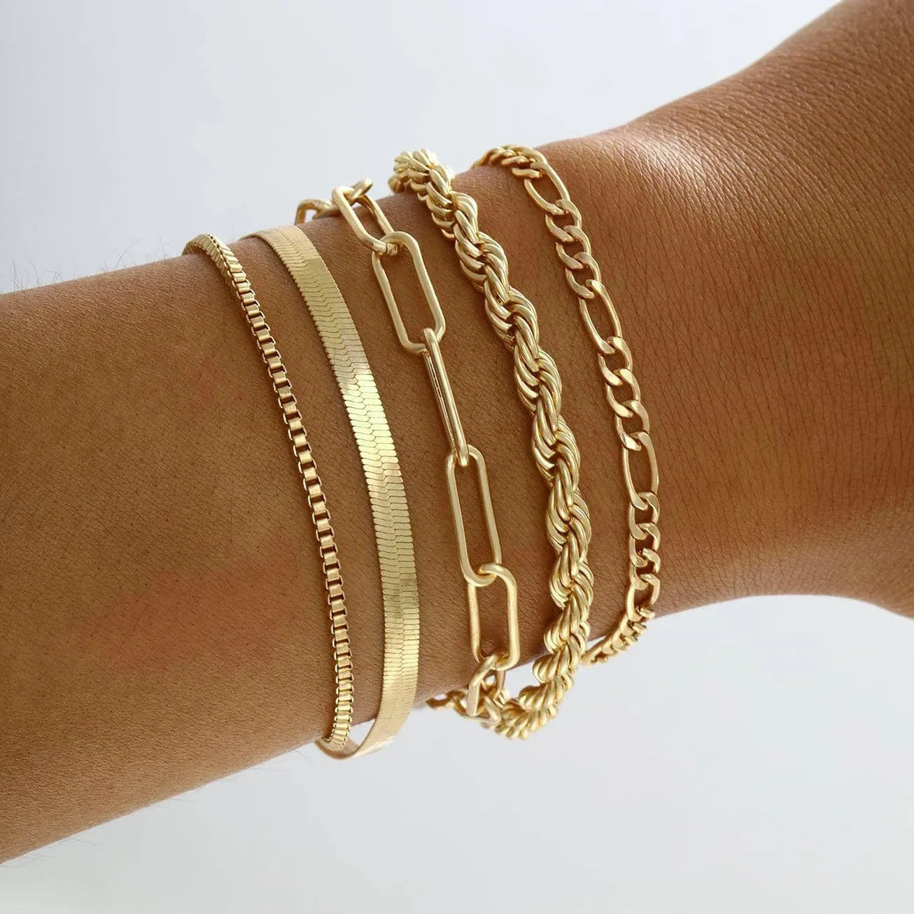 New 6 Pcs Gold Color Bracelet Set Boho Retro Thick Twist Cuban Chain Bracelet for Women 2023 Trendy Quality Jewelry Gifts