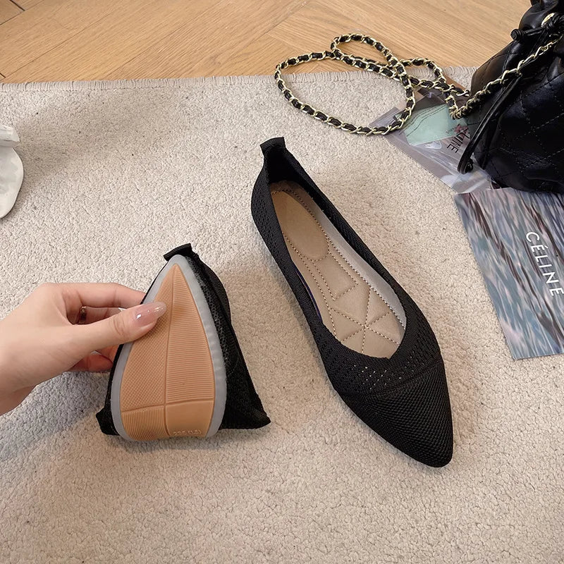 2024 New Solid Colour Knitting Flat Shoes for Women Fashion Female Casual Ballet Flats Footware Breathable Mesh Comfort Loafers