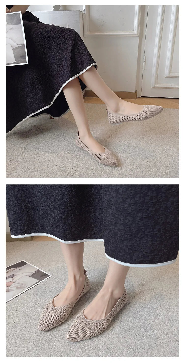 2024 New Solid Colour Knitting Flat Shoes for Women Fashion Female Casual Ballet Flats Footware Breathable Mesh Comfort Loafers