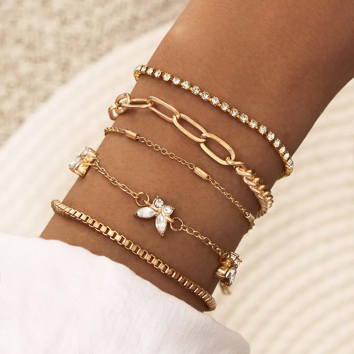 Bohemia Gold Color Leaves Bracelet Set For Women White Beads Round Charm Wrap Bangle Boho Girls Jewelry Gift