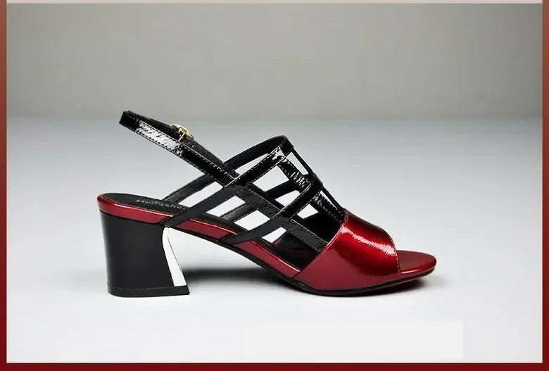 Summer Heels Medium Heel Buckle Female Footware Black 2024 Trend Fashion New Women's Pumps Shoes Peep Toe Women Sandals