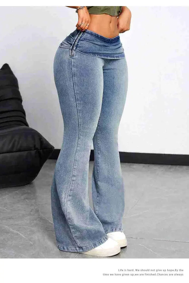 Sexy Peach Hip Jeans Women's Tight Elastic Trousers Slimming Booty Lifting High-Waisted Micro Bell Bottom Pants