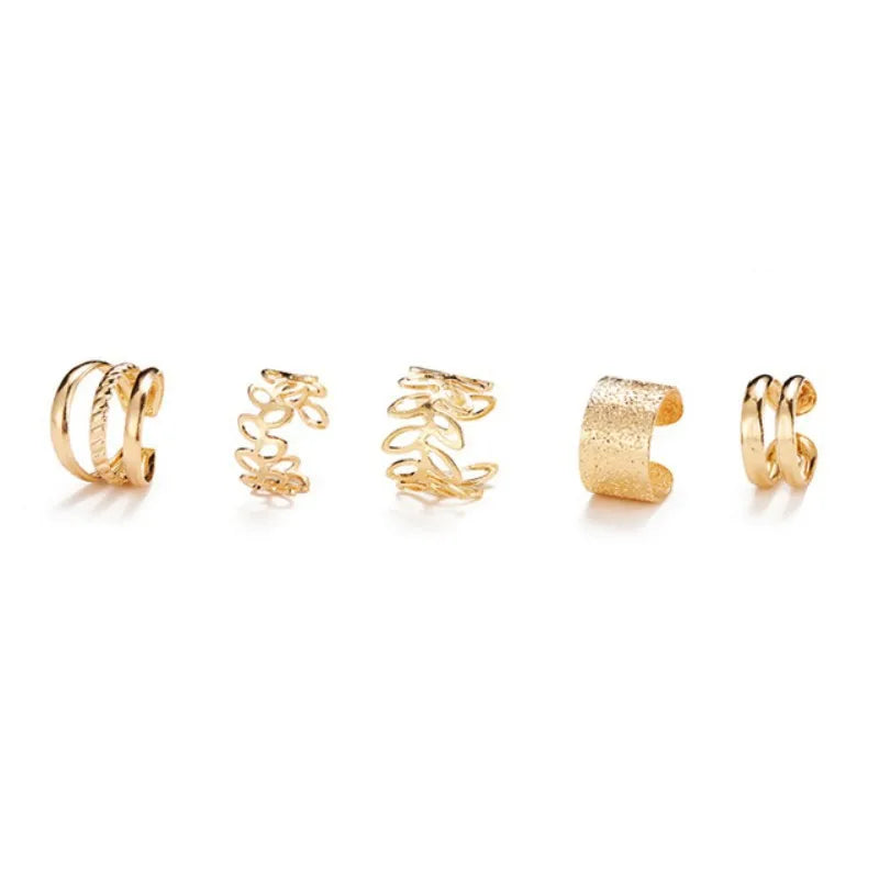 Gold Silver Color Leaves Clip Earring for Women Men Creative Simple C Ear Cuff Non-Piercing Ear Ear Clip Set Trendy Jewelry Gift