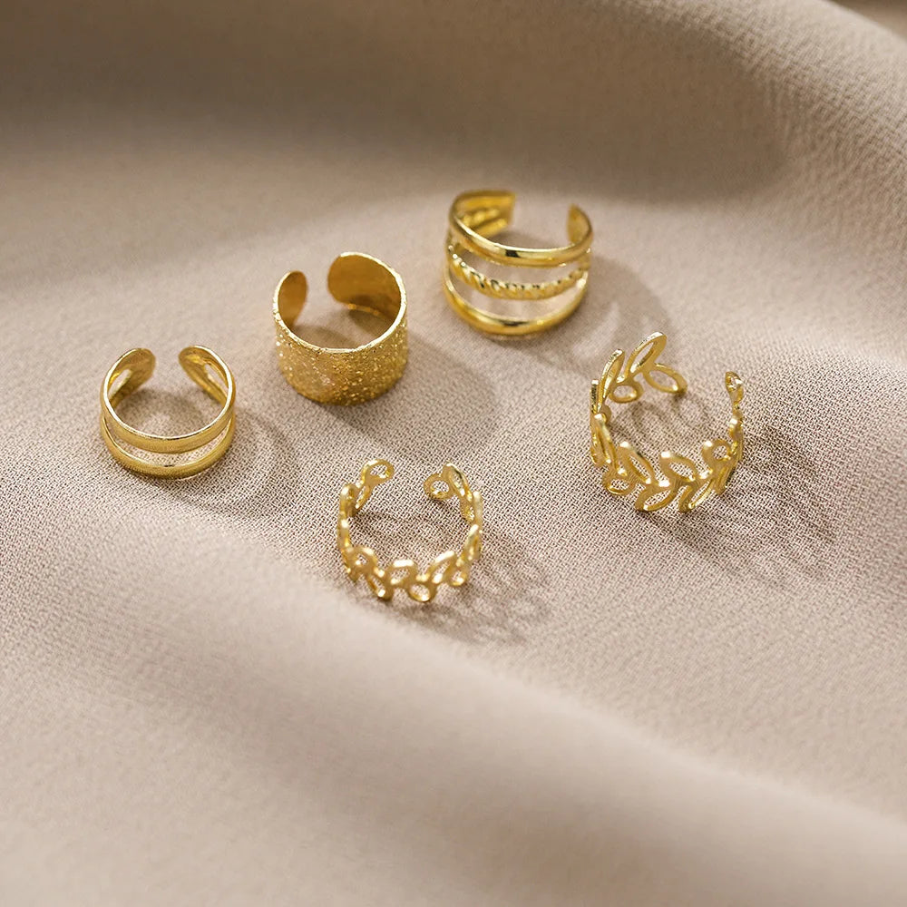 Gold Silver Color Leaves Clip Earring for Women Men Creative Simple C Ear Cuff Non-Piercing Ear Ear Clip Set Trendy Jewelry Gift