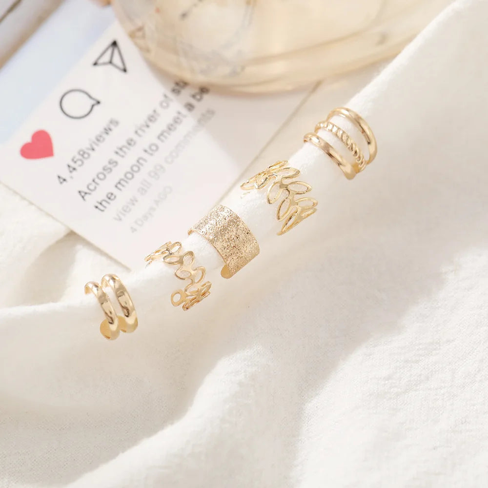 Gold Silver Color Leaves Clip Earring for Women Men Creative Simple C Ear Cuff Non-Piercing Ear Ear Clip Set Trendy Jewelry Gift