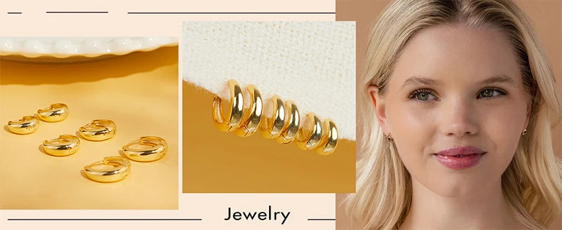 3 Pairs Chunky Gold Color Hoop Earrings Set for Women Girls 2024 Trend Jewelry Stackable Piercing Dainty Twist Cuff Earring