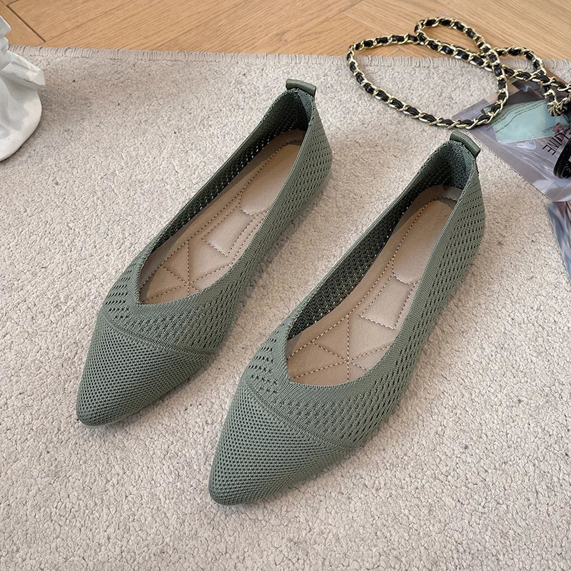 2024 New Solid Colour Knitting Flat Shoes for Women Fashion Female Casual Ballet Flats Footware Breathable Mesh Comfort Loafers