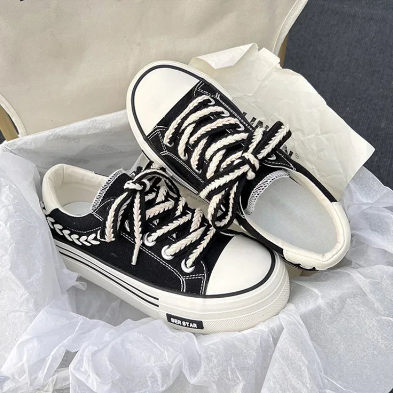 Women's Platform Canvas Shoes – Height Increasing Sneakers, Chunky Outdoor Trainers for Girls & Ladies