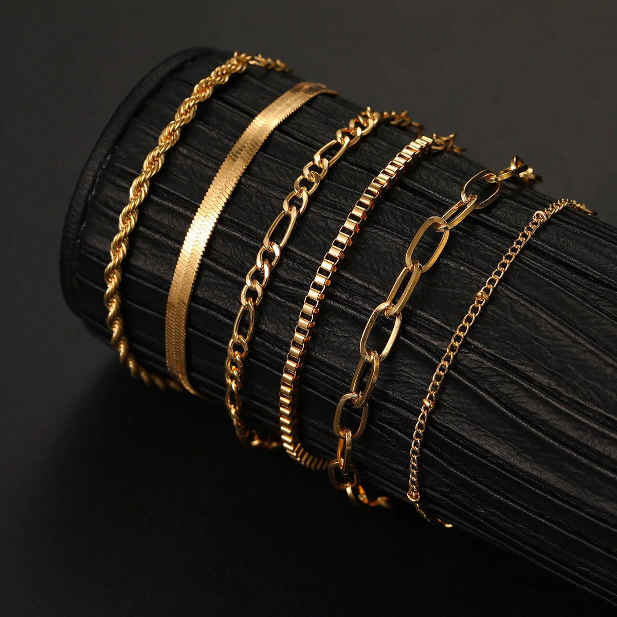 New 6 Pcs Gold Color Bracelet Set Boho Retro Thick Twist Cuban Chain Bracelet for Women 2023 Trendy Quality Jewelry Gifts