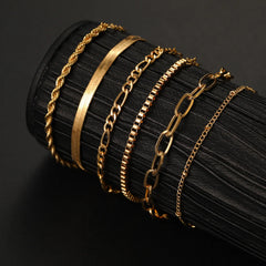 New 6 Pcs Gold Color Bracelet Set Boho Retro Thick Twist Cuban Chain Bracelet for Women 2023 Trendy Quality Jewelry Gifts