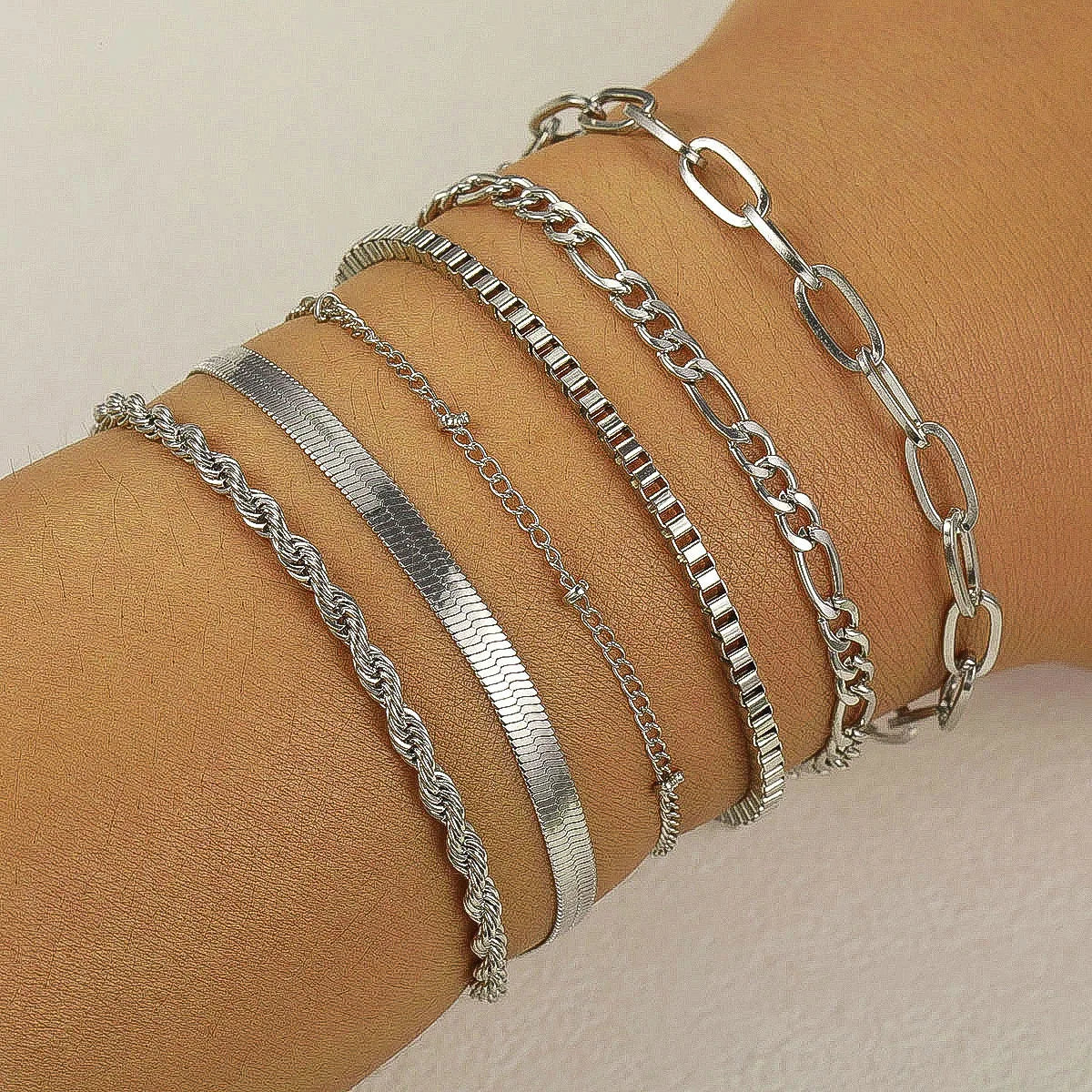 New 6 Pcs Gold Color Bracelet Set Boho Retro Thick Twist Cuban Chain Bracelet for Women 2023 Trendy Quality Jewelry Gifts