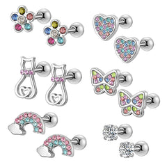 1/ 6  Pairs Hypoallergenic Screwback Earrings for Women & Girls – 316L Stainless Steel CZ Studs Set, 20G