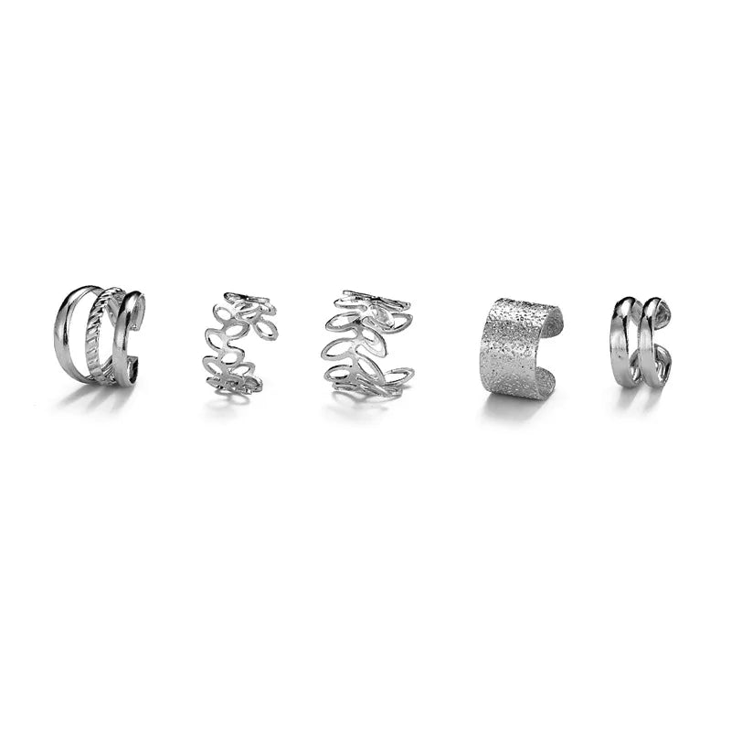 Gold Silver Color Leaves Clip Earring for Women Men Creative Simple C Ear Cuff Non-Piercing Ear Ear Clip Set Trendy Jewelry Gift