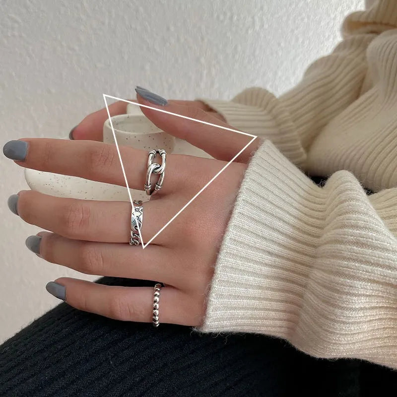 VENTFILLE 925 Sterling Silver Rings New Fashion Party Jewelry Vintage Charm Double Layer Geometric Nail Design Accessories Gifts