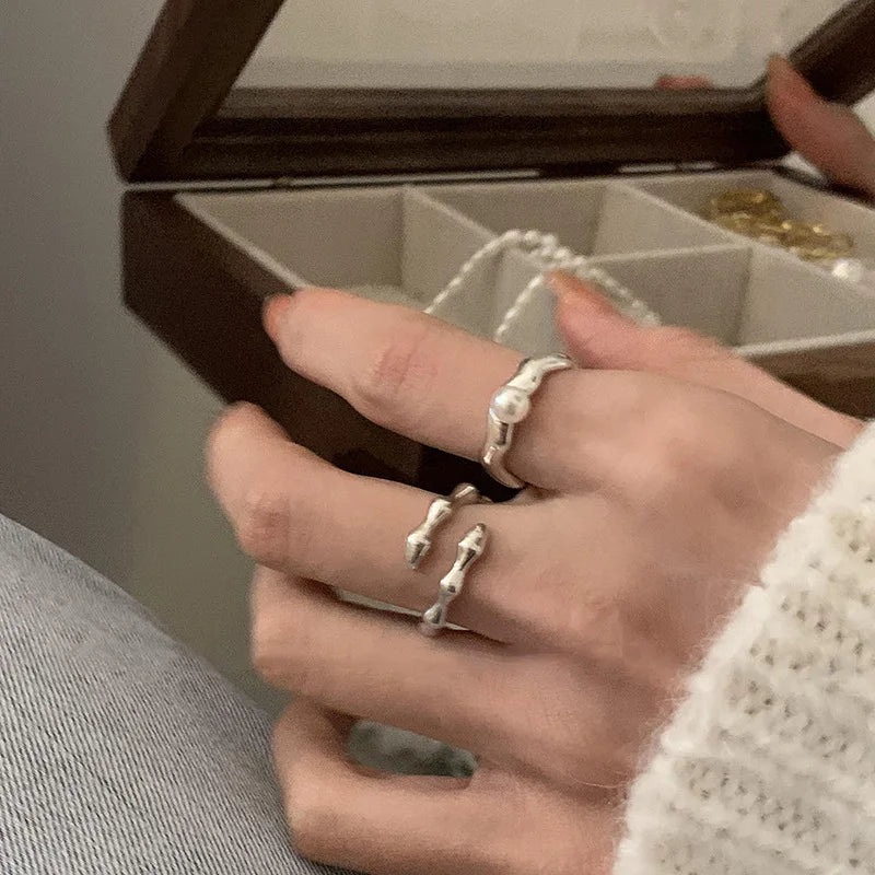 VENTFILLE 925 Sterling Silver Rings New Fashion Party Jewelry Vintage Charm Double Layer Geometric Nail Design Accessories Gifts