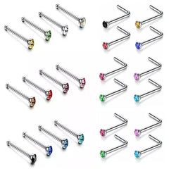 40/60 Pcs/Set Crystal Stainless Steel Nose Piercing Pack Straight Nose Ring Kit L Nose Stud Piercing Titanium Helix Body Jewelry