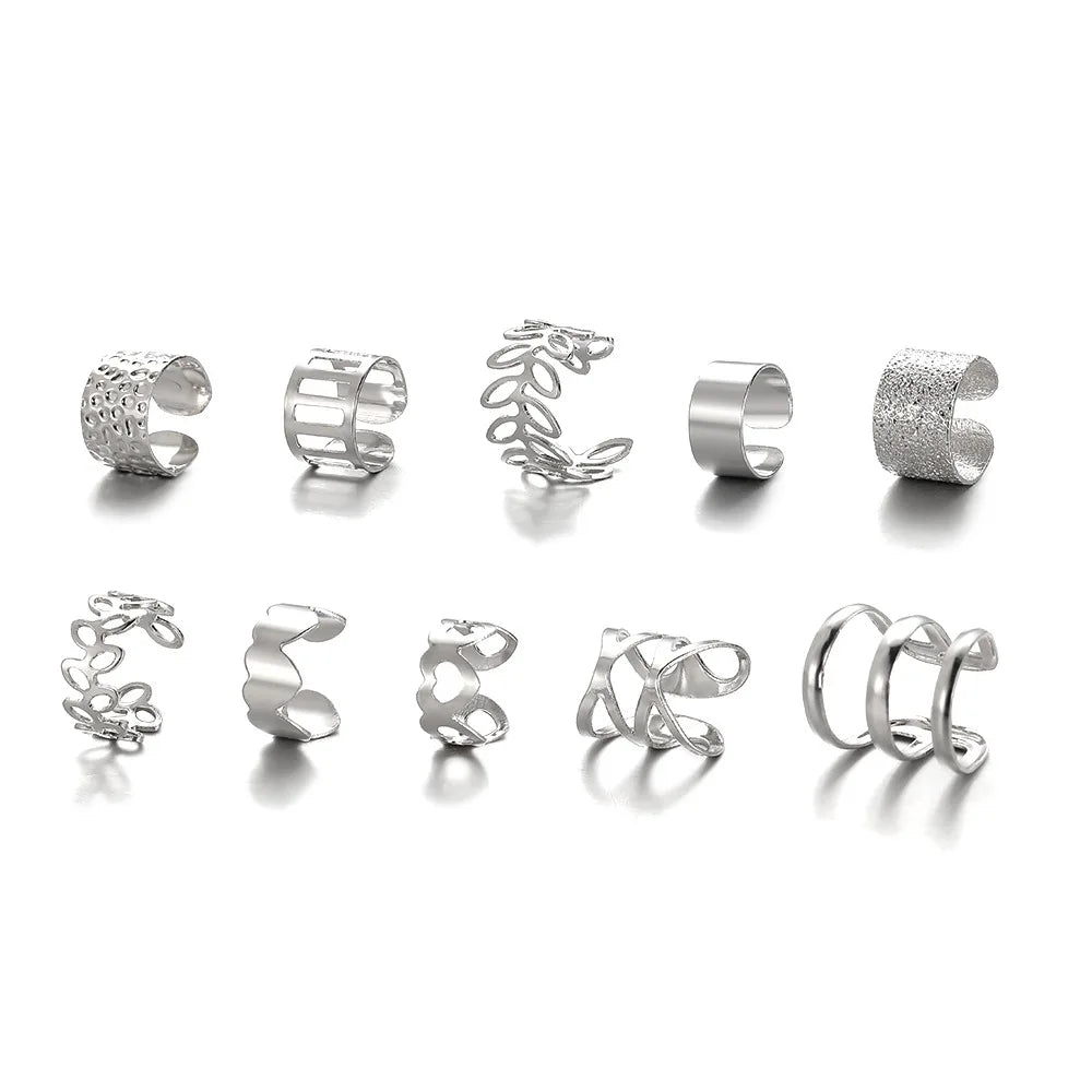Gold Silver Color Leaves Clip Earring for Women Men Creative Simple C Ear Cuff Non-Piercing Ear Ear Clip Set Trendy Jewelry Gift