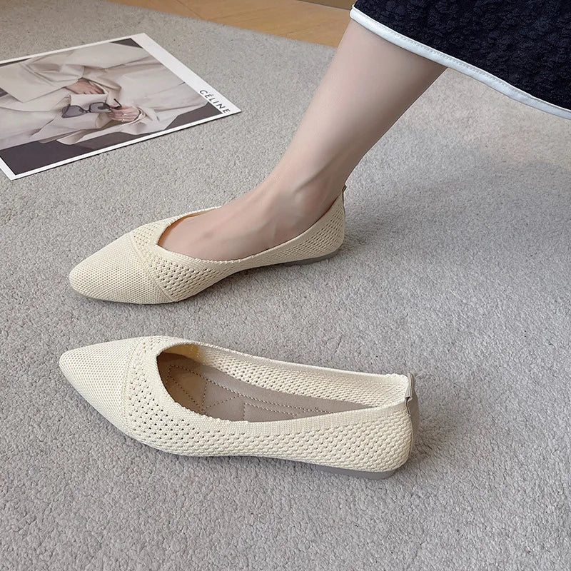 2024 New Solid Colour Knitting Flat Shoes for Women Fashion Female Casual Ballet Flats Footware Breathable Mesh Comfort Loafers