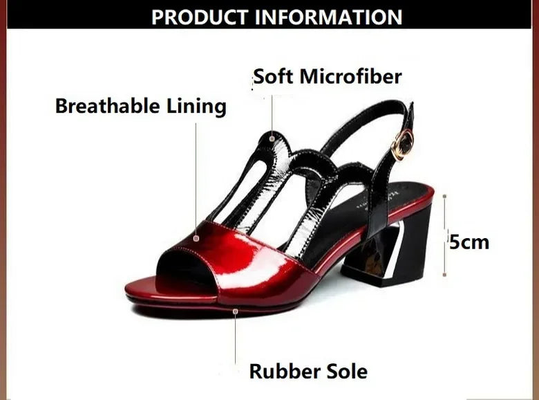 Summer Heels Medium Heel Buckle Female Footware Black 2024 Trend Fashion New Women's Pumps Shoes Peep Toe Women Sandals