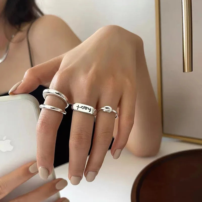 VENTFILLE 925 Sterling Silver Rings New Fashion Party Jewelry Vintage Charm Double Layer Geometric Nail Design Accessories Gifts