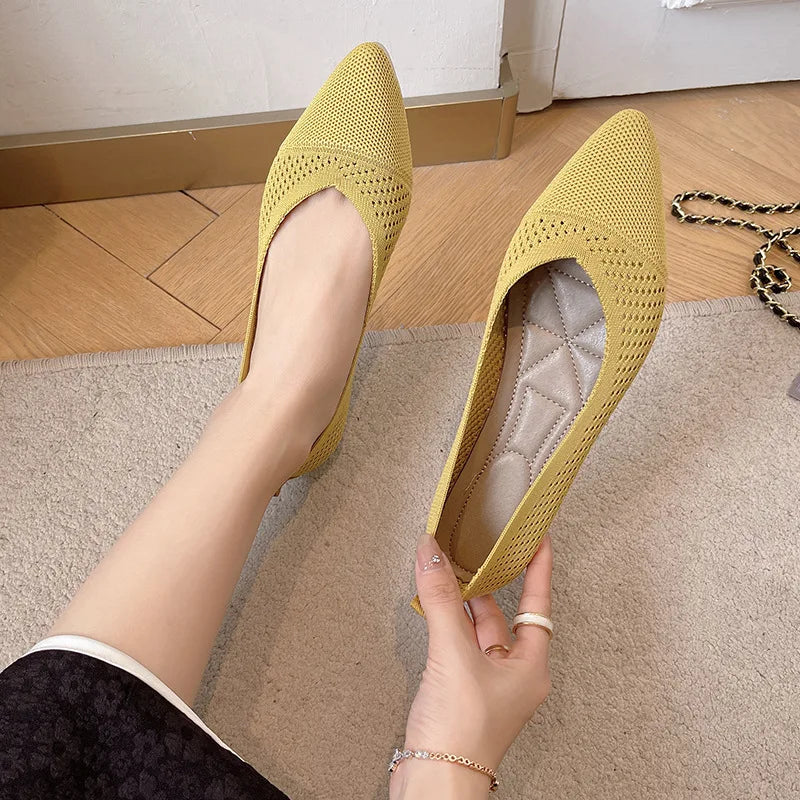2024 New Solid Colour Knitting Flat Shoes for Women Fashion Female Casual Ballet Flats Footware Breathable Mesh Comfort Loafers