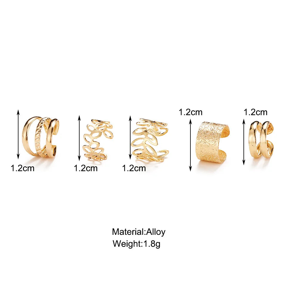 Gold Silver Color Leaves Clip Earring for Women Men Creative Simple C Ear Cuff Non-Piercing Ear Ear Clip Set Trendy Jewelry Gift