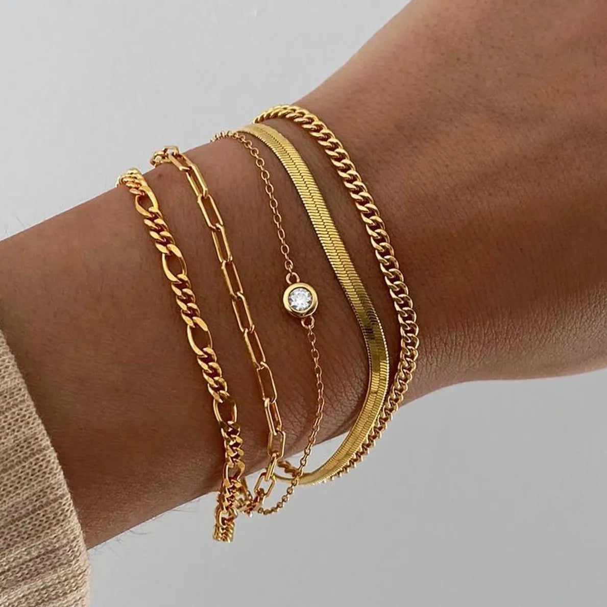 New 6 Pcs Gold Color Bracelet Set Boho Retro Thick Twist Cuban Chain Bracelet for Women 2023 Trendy Quality Jewelry Gifts