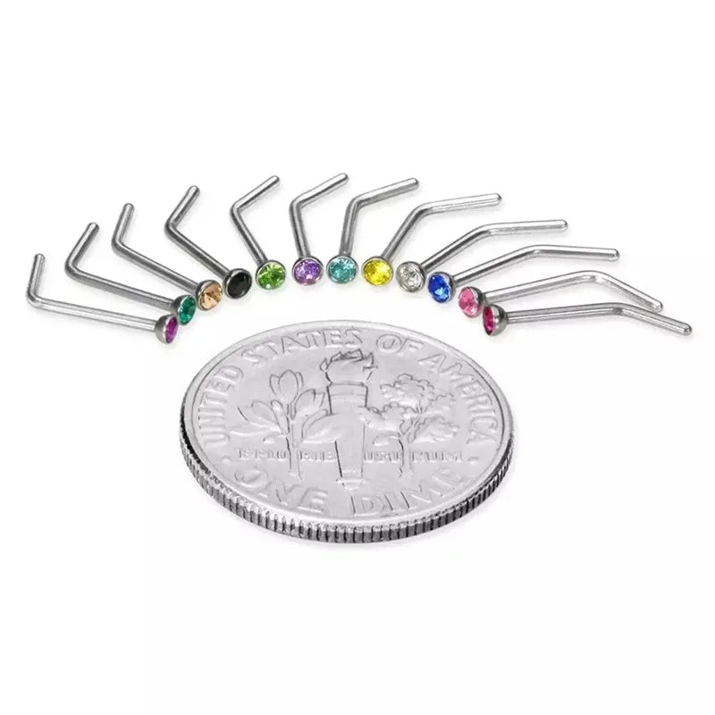 40/60 Pcs/Set Crystal Stainless Steel Nose Piercing Pack Straight Nose Ring Kit L Nose Stud Piercing Titanium Helix Body Jewelry