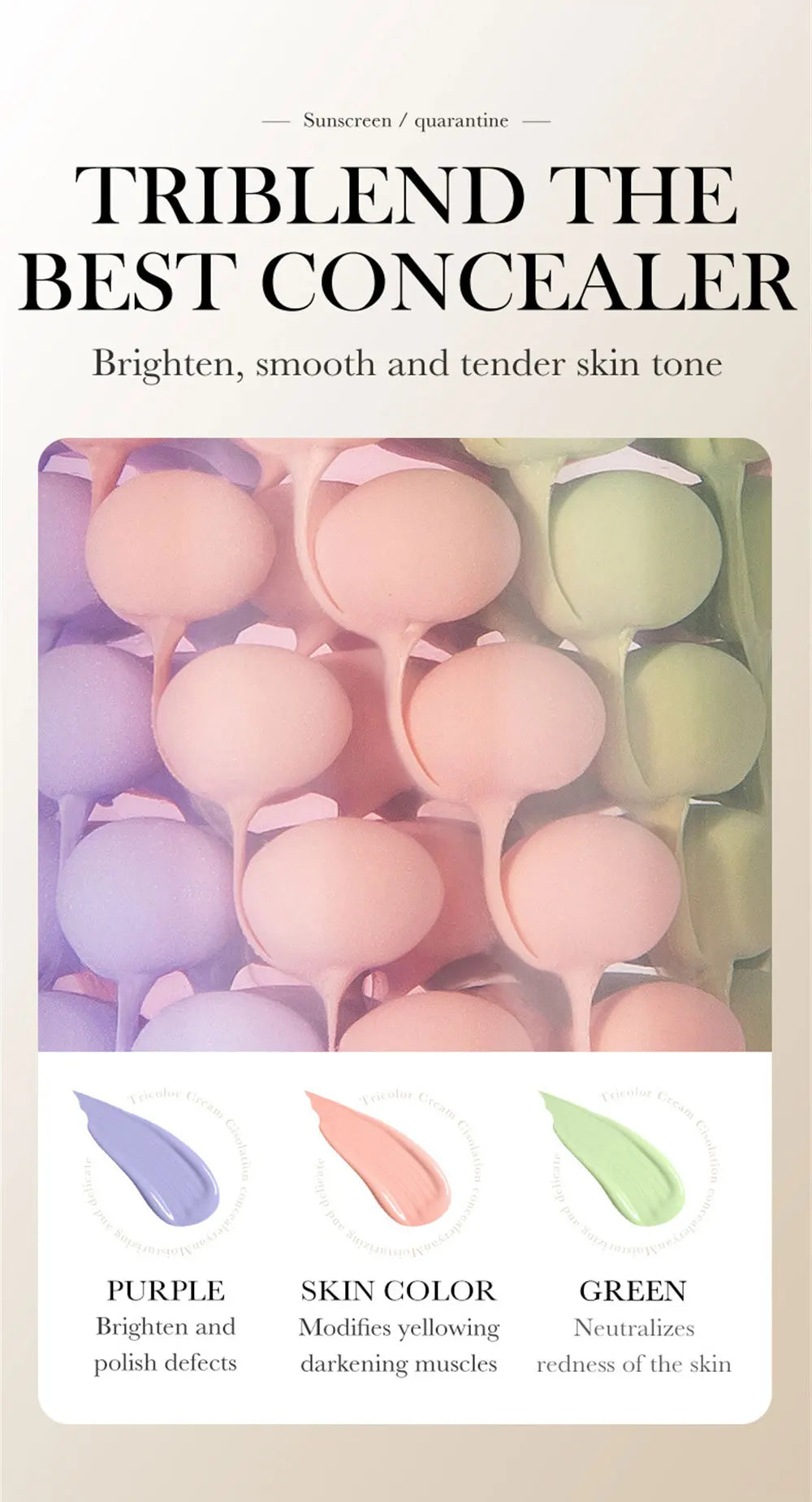 3-color Primer Full Coverage Isolation Cream Facial Concealer Makeup Invisible Pores Oil Control Uniform/Brighten Skin Color