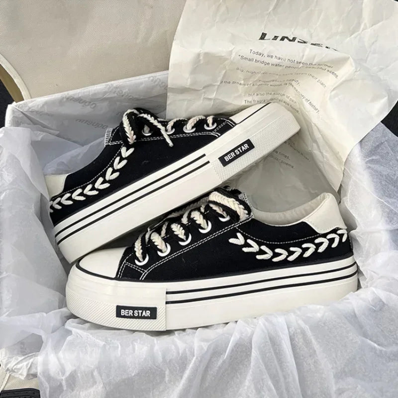 Women's Platform Canvas Shoes – Height Increasing Sneakers, Chunky Outdoor Trainers for Girls & Ladies