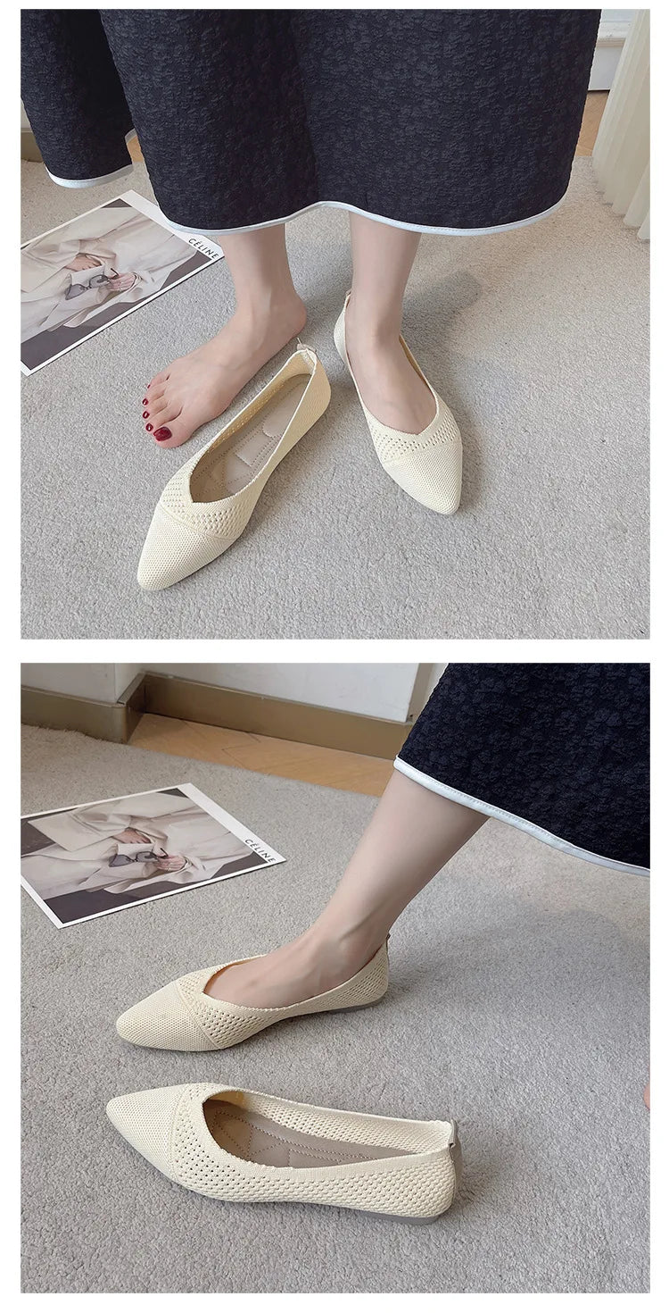 2024 New Solid Colour Knitting Flat Shoes for Women Fashion Female Casual Ballet Flats Footware Breathable Mesh Comfort Loafers