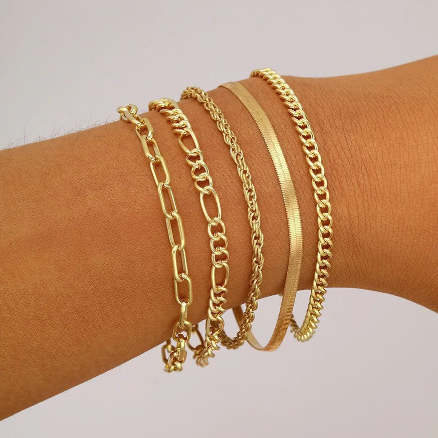 New 6 Pcs Gold Color Bracelet Set Boho Retro Thick Twist Cuban Chain Bracelet for Women 2023 Trendy Quality Jewelry Gifts