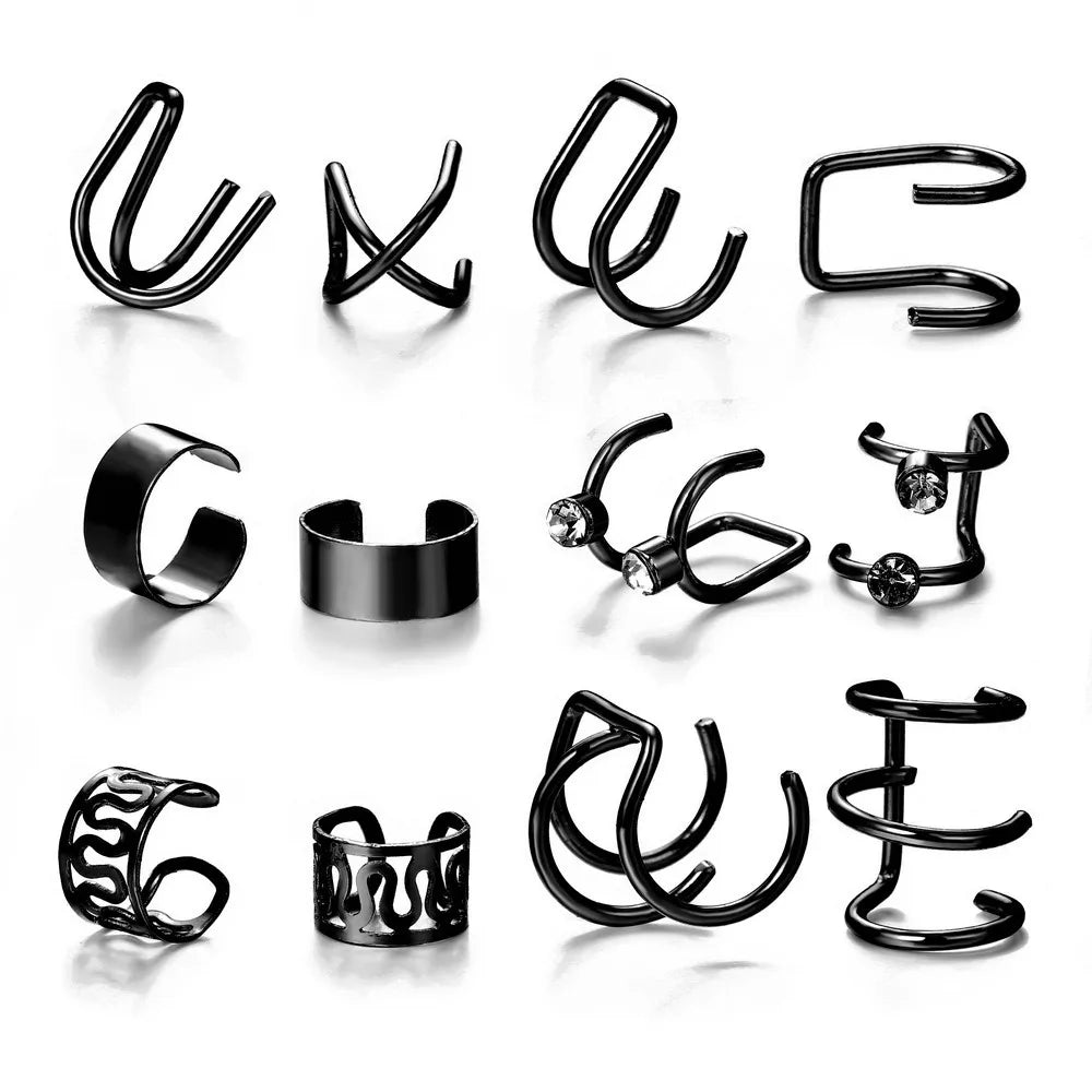 Gold Silver Color Leaves Clip Earring for Women Men Creative Simple C Ear Cuff Non-Piercing Ear Ear Clip Set Trendy Jewelry Gift