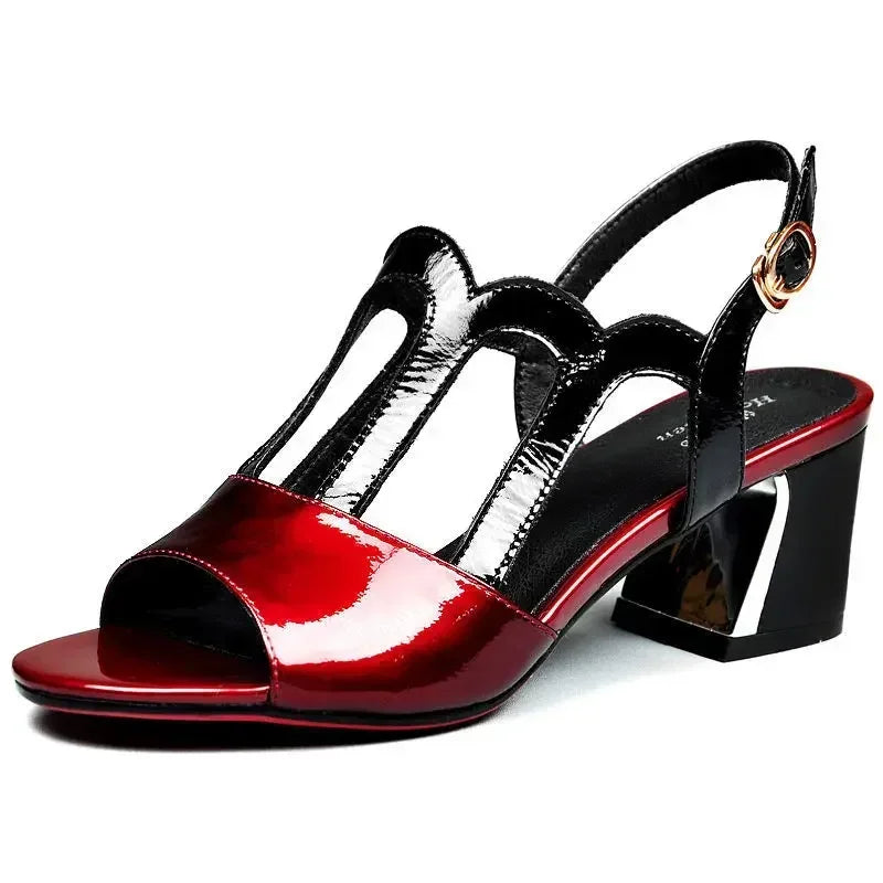 Summer Heels Medium Heel Buckle Female Footware Black 2024 Trend Fashion New Women's Pumps Shoes Peep Toe Women Sandals