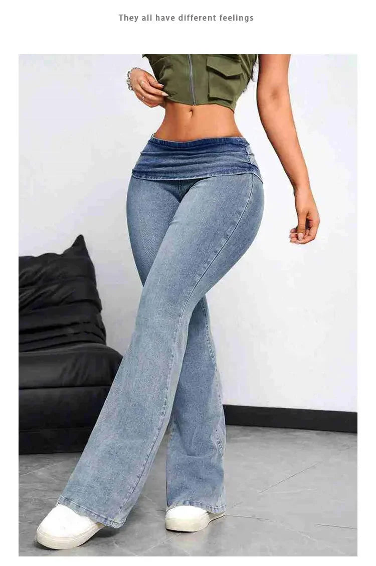 Sexy Peach Hip Jeans Women's Tight Elastic Trousers Slimming Booty Lifting High-Waisted Micro Bell Bottom Pants