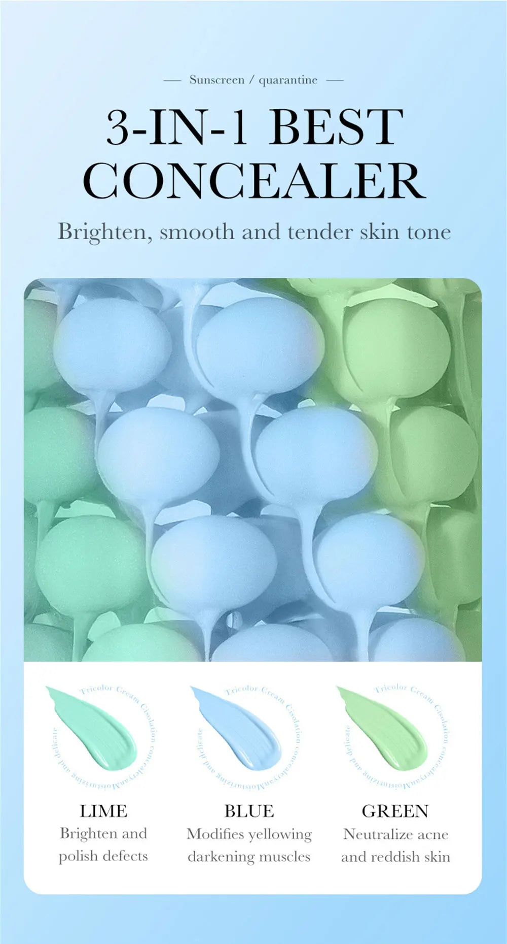 3-color Primer Full Coverage Isolation Cream Facial Concealer Makeup Invisible Pores Oil Control Uniform/Brighten Skin Color