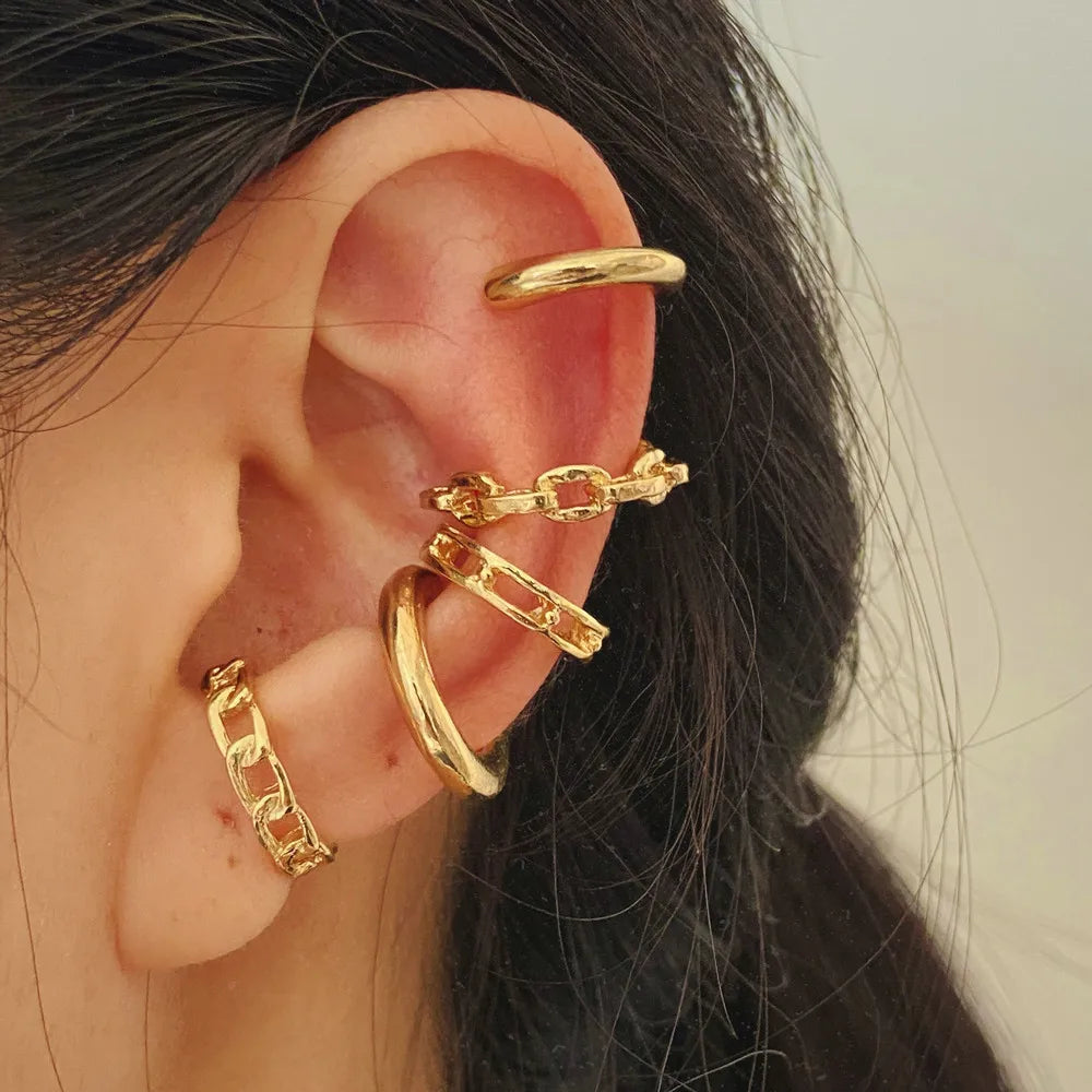 Gold Silver Color Leaves Clip Earring for Women Men Creative Simple C Ear Cuff Non-Piercing Ear Ear Clip Set Trendy Jewelry Gift