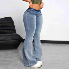 Sexy Peach Hip Jeans Women's Tight Elastic Trousers Slimming Booty Lifting High-Waisted Micro Bell Bottom Pants