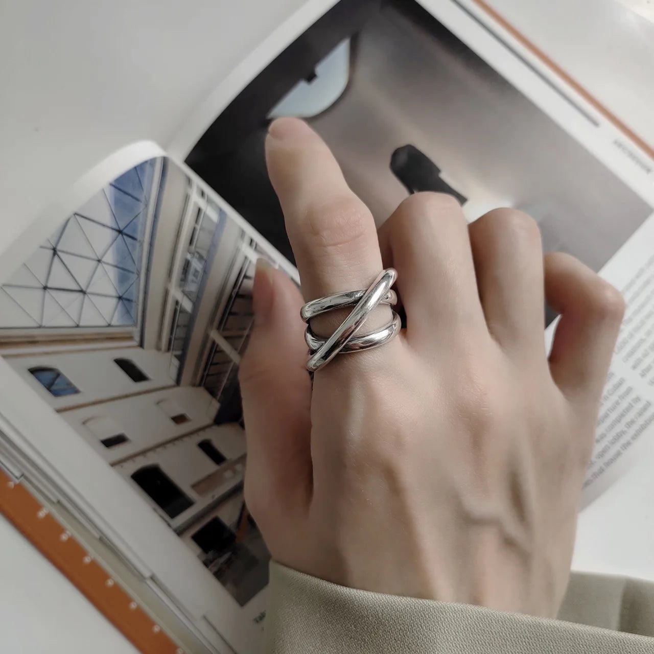 VENTFILLE 925 Sterling Silver Rings New Fashion Party Jewelry Vintage Charm Double Layer Geometric Nail Design Accessories Gifts