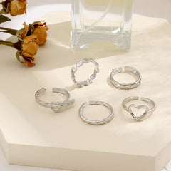 2022 new cross-border Korean ins simple temperament women's jewelry retro simple love hollowed-out ring 5 sets