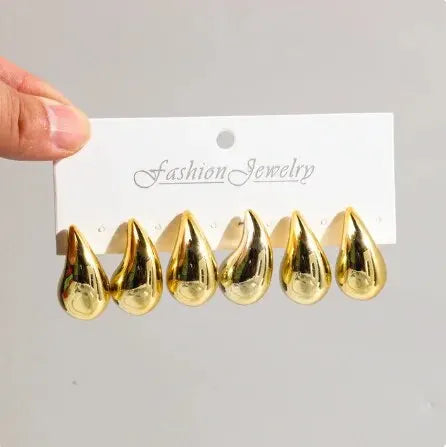 3 Pair/Set Chunky Gold Plated Waterdrop Hoop Earrings for Women Smooth Multicolour Acrylic Tear Drop Earring Lightweight Jewelry