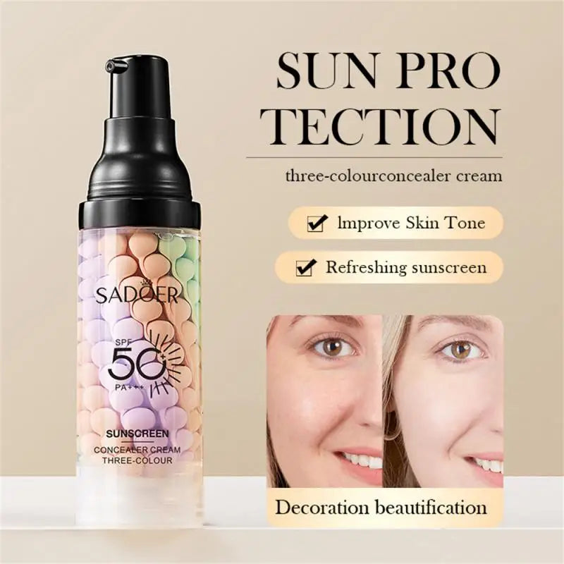 3-color Primer Full Coverage Isolation Cream Facial Concealer Makeup Invisible Pores Oil Control Uniform/Brighten Skin Color