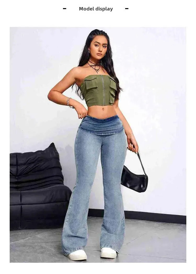 Sexy Peach Hip Jeans Women's Tight Elastic Trousers Slimming Booty Lifting High-Waisted Micro Bell Bottom Pants