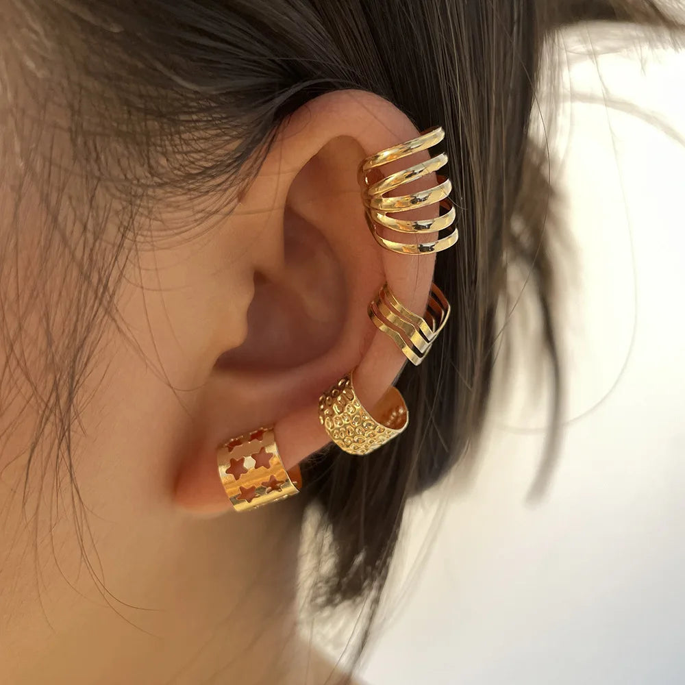 Gold Silver Color Leaves Clip Earring for Women Men Creative Simple C Ear Cuff Non-Piercing Ear Ear Clip Set Trendy Jewelry Gift