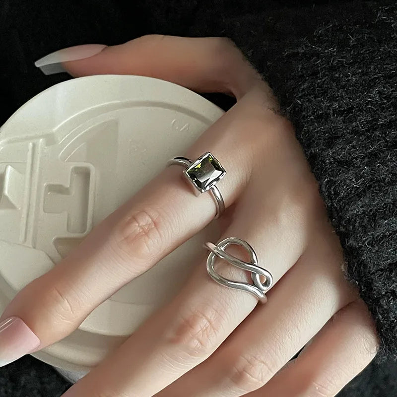 VENTFILLE 925 Sterling Silver Rings New Fashion Party Jewelry Vintage Charm Double Layer Geometric Nail Design Accessories Gifts