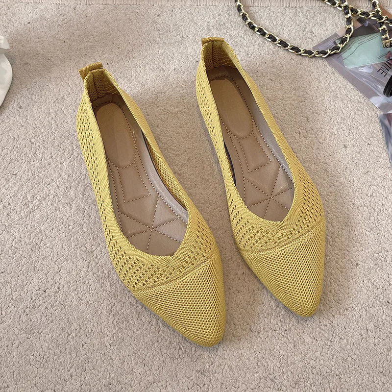 2024 New Solid Colour Knitting Flat Shoes for Women Fashion Female Casual Ballet Flats Footware Breathable Mesh Comfort Loafers