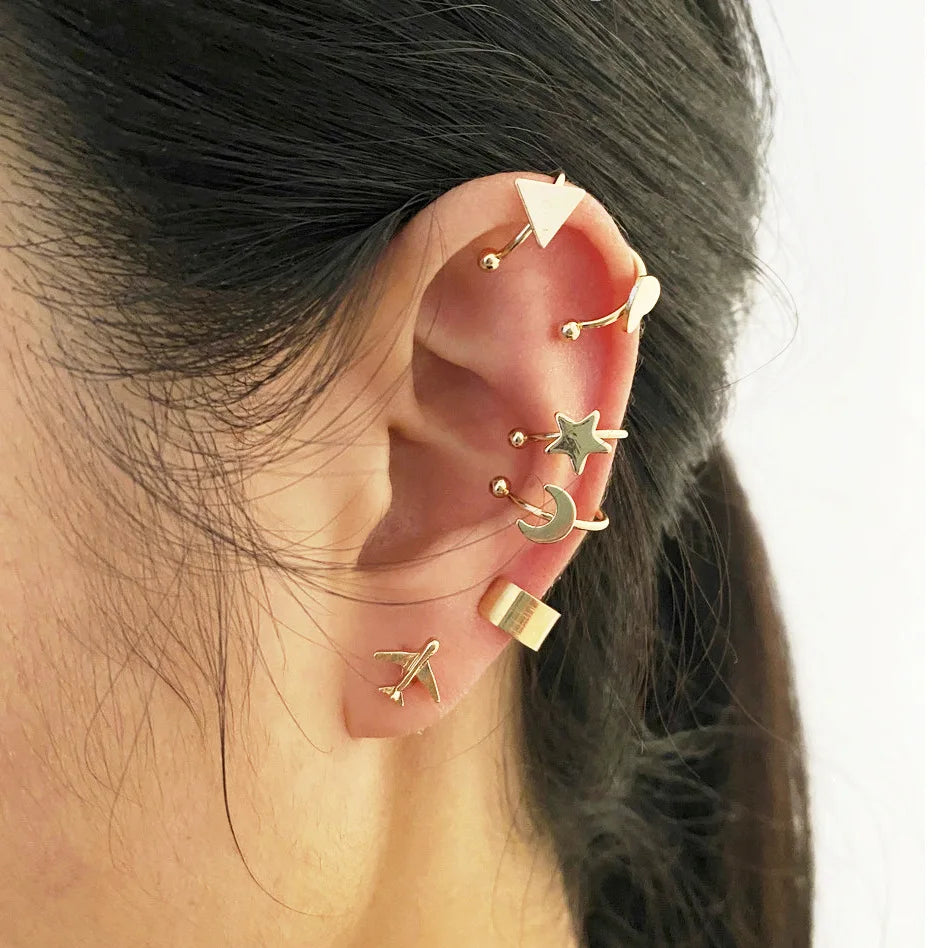 Gold Silver Color Leaves Clip Earring for Women Men Creative Simple C Ear Cuff Non-Piercing Ear Ear Clip Set Trendy Jewelry Gift